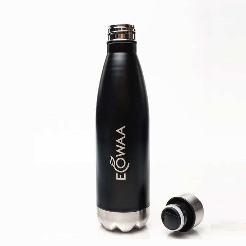 ecowaa-jet-black-stainless-steel-resuable-water-bottle-with-lid-open